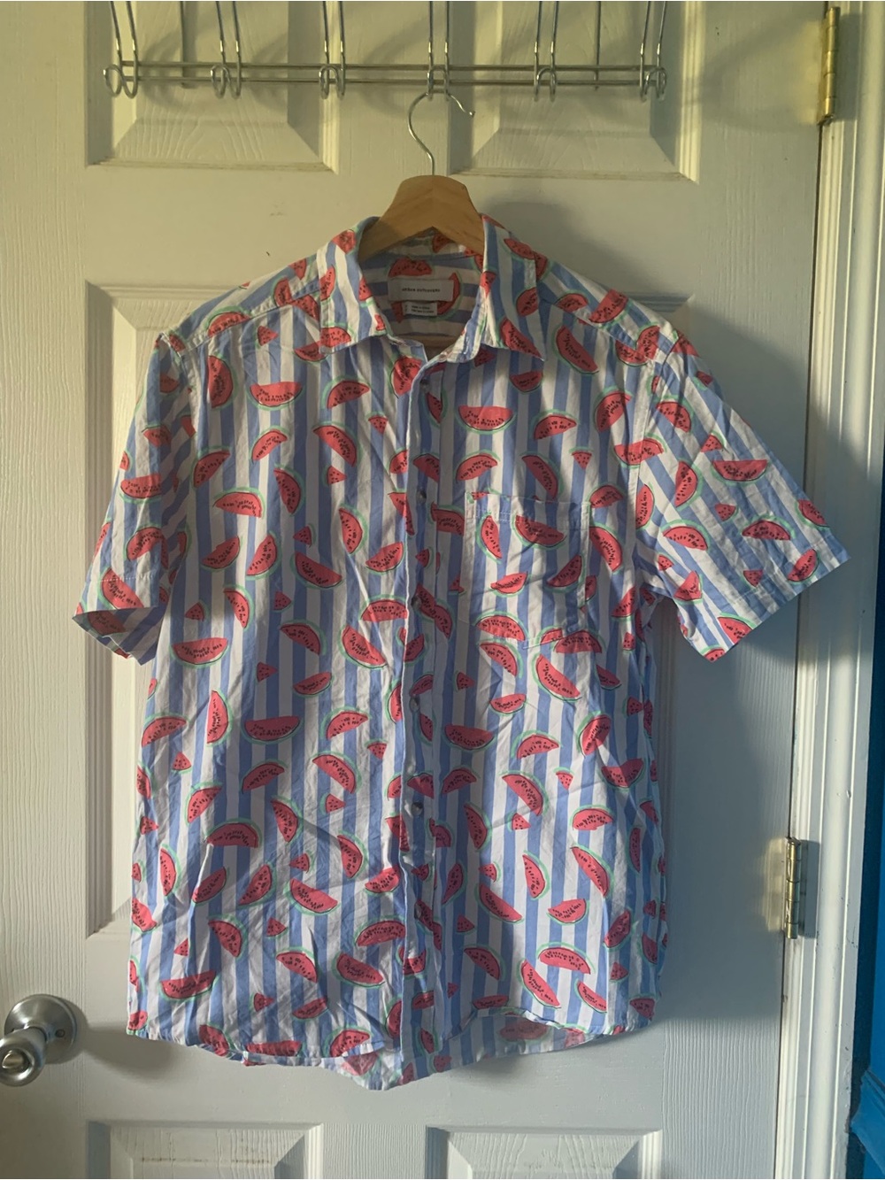 Urban Outfitters Small Short-Sleeve Watermelon Print Button-Down Striped Shirt